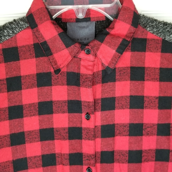 Maud Vivante‎ Buffalo Plaid Flannel With Knit Back Top Size: L - Picture 8 of 12